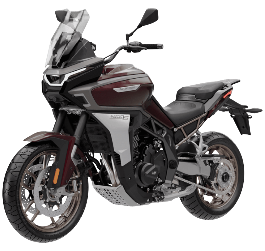 Motocicletta naked TVS grigio scuro con cerchi rossi e forcella dorata