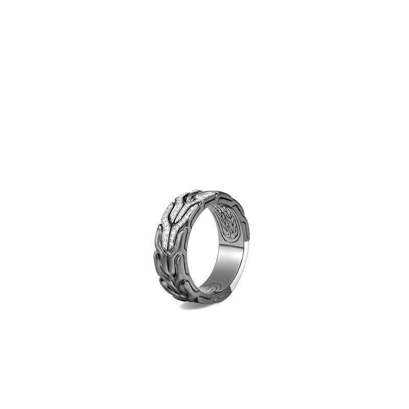 John Hardy Classic Chain Blackened Band Ring, Diamonds