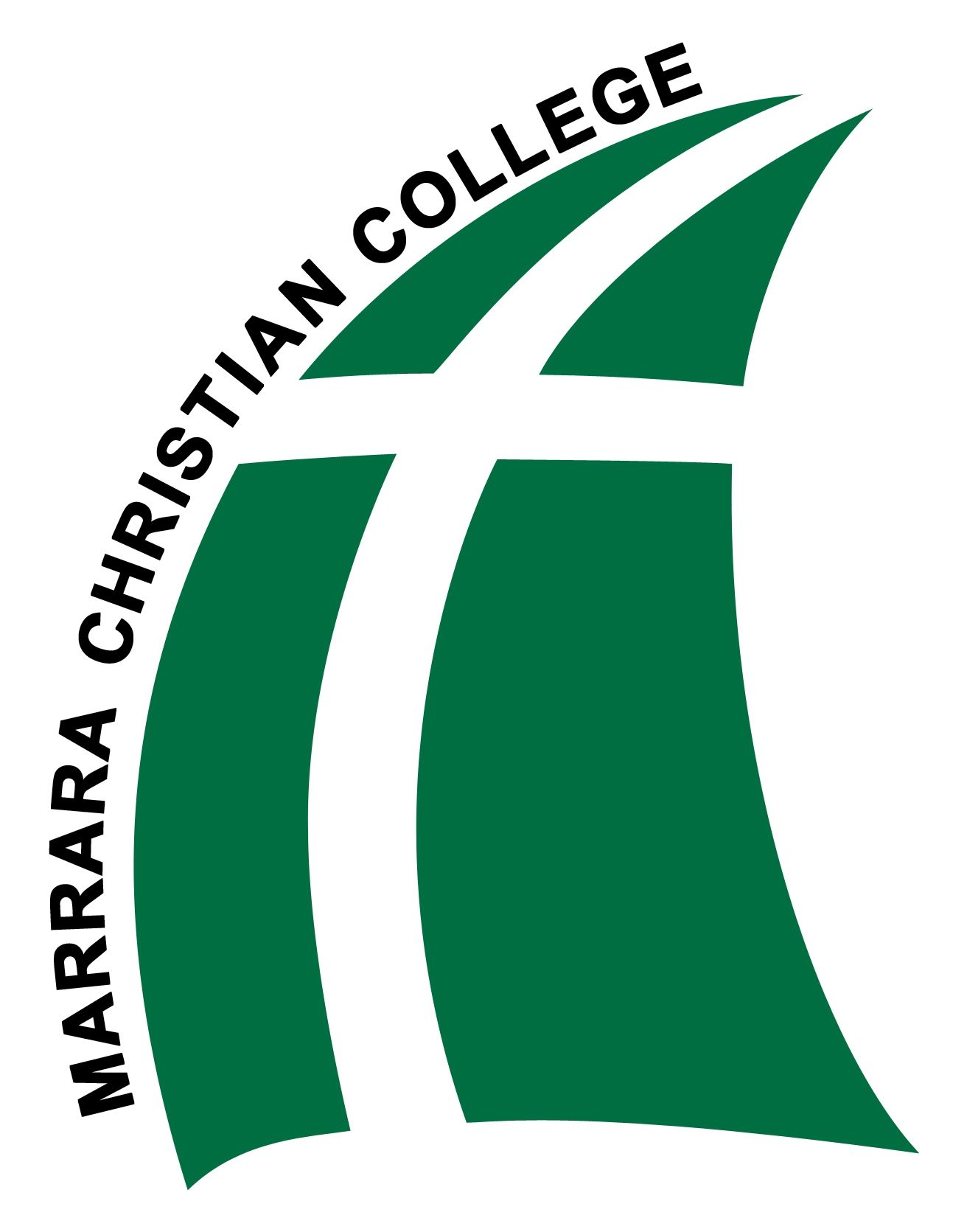 Logo for Marrara Christian College, featuring a green stylized cross with the words 