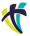 A stylized, abstract logo with a dark blue cross shape overlapping teal and yellow swooshes.