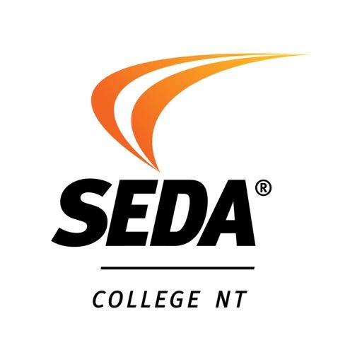 Logo for SEDA College NT, featuring an orange arc above the black text