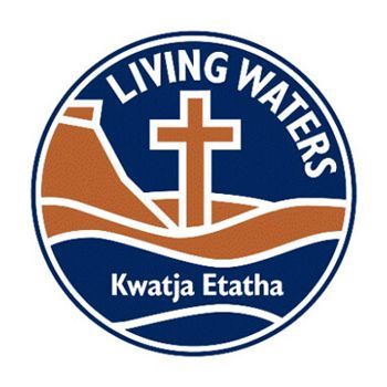 Logo for Living Waters, a Christian organization. Features a cross and landscape in a blue and brown circle.
