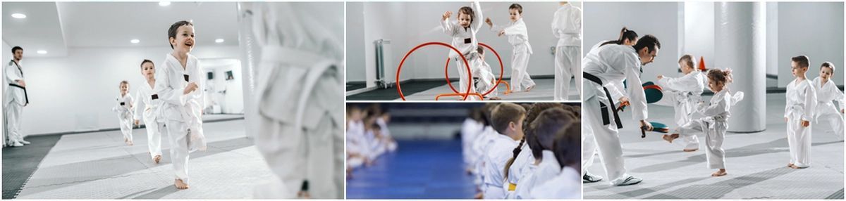 A group of people are practicing martial arts in a gym.