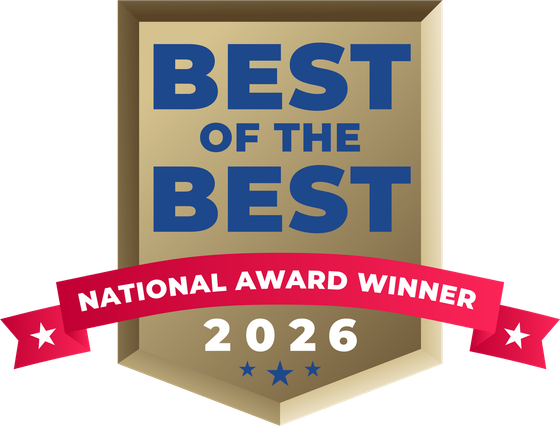 Gold award badge reading “Best of the Best,” with a red ribbon saying “National Award Winner 2026.”