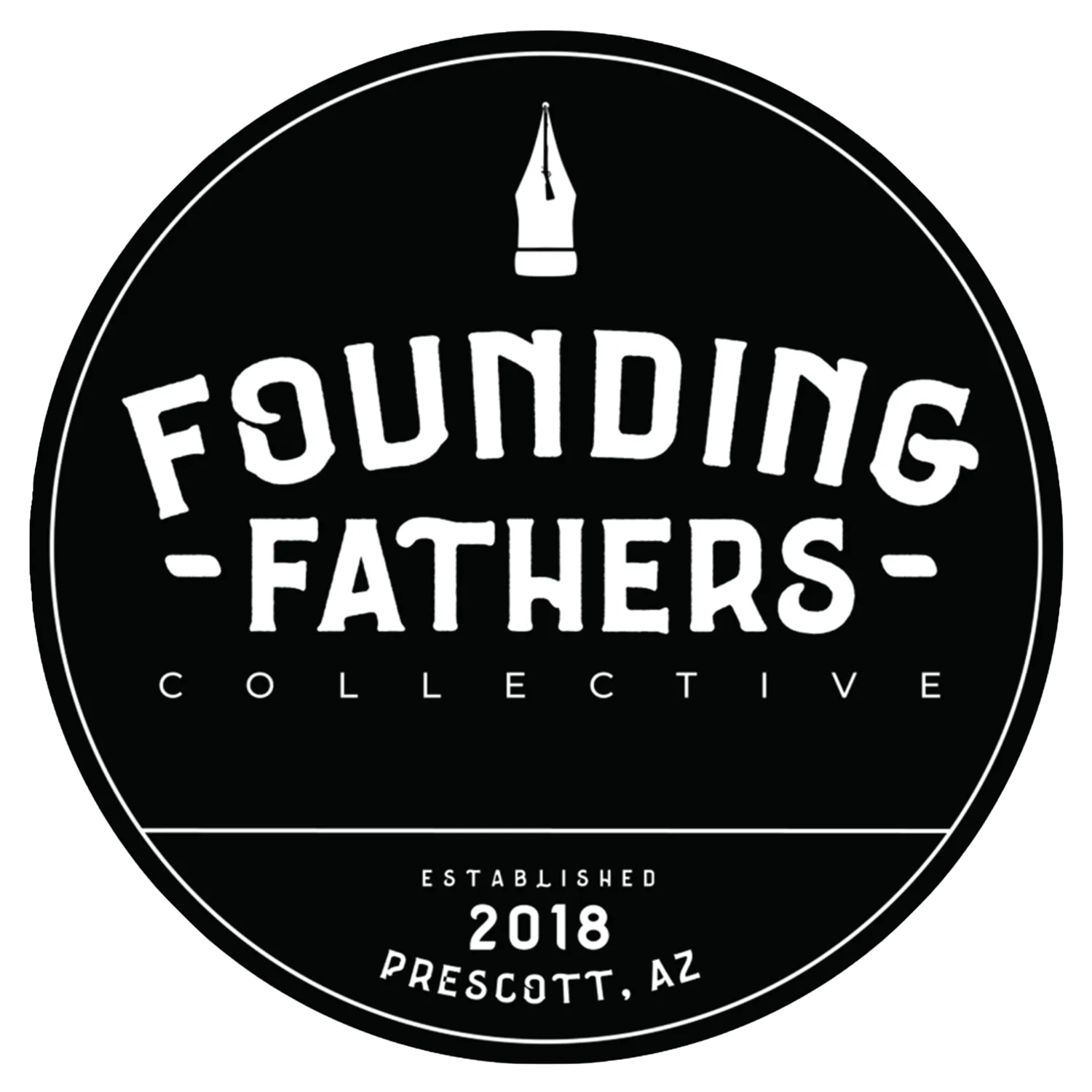 Black circular logo reading “Founding Fathers Collective,” established 2018, Prescott, AZ