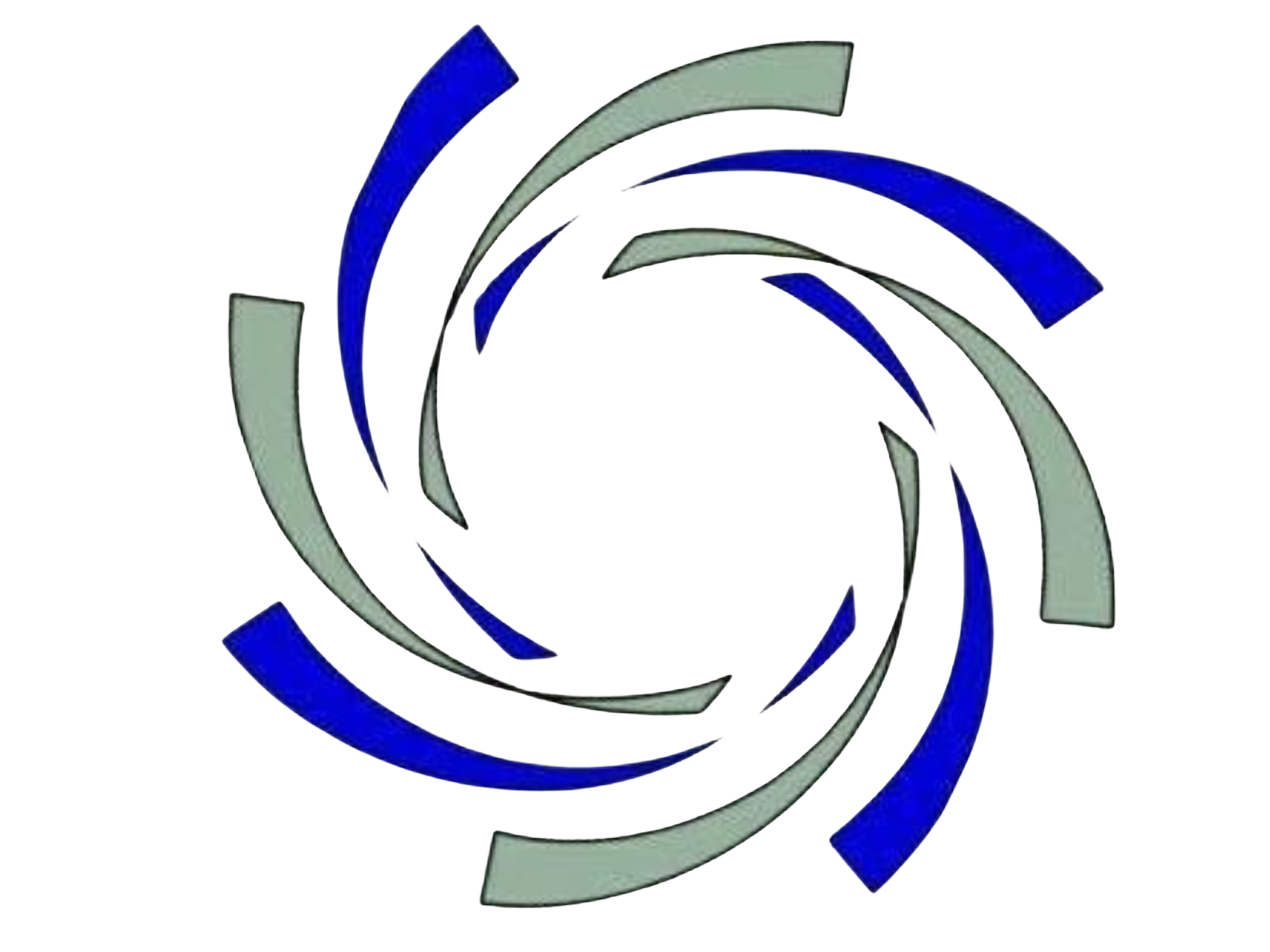 Abstract blue and gray swirling logo resembling a rotating pinwheel