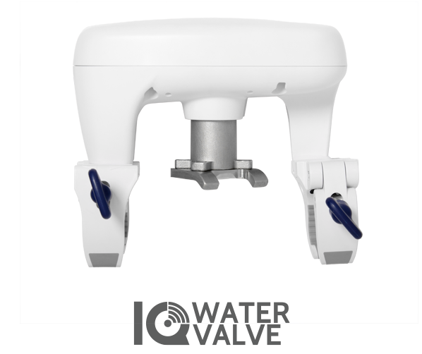 White Water Valve toilet tank flush valve with blue levers on a white background