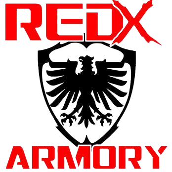 REDX Armory logo with a black shield and eagle emblem on a white background