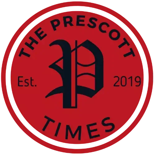 Red circular logo reading “The Prescott Times” with “Est. 2019” and a stylized black P on red background