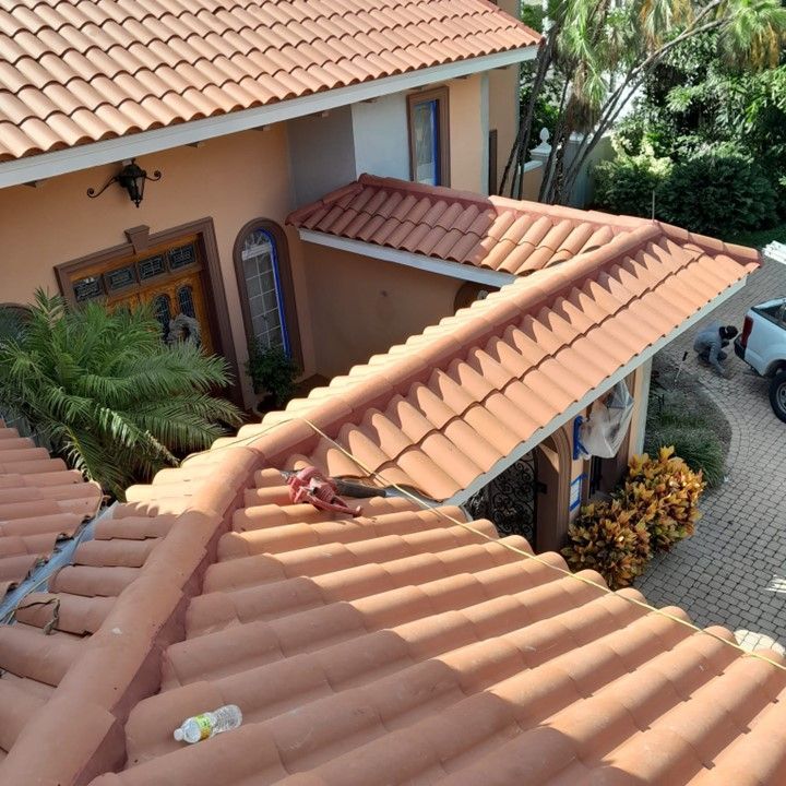 An aerial view of a house with a tiled roof — Tampa, FL — Bill Shields Roofing