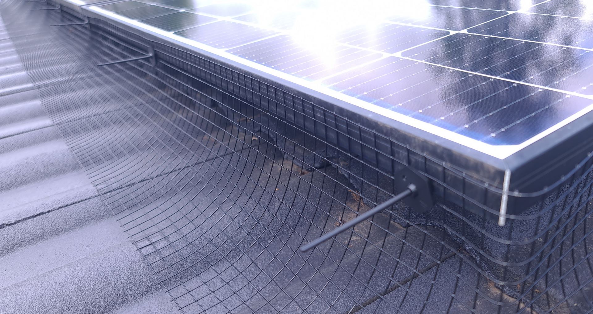Solar bird proofing mesh installed