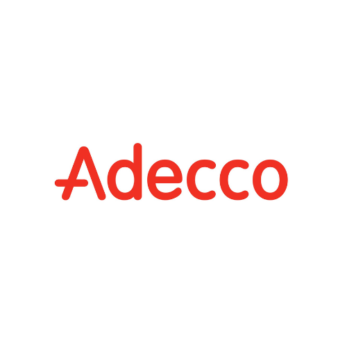 Le logo adecco est rouge et blanc sur fond blanc.