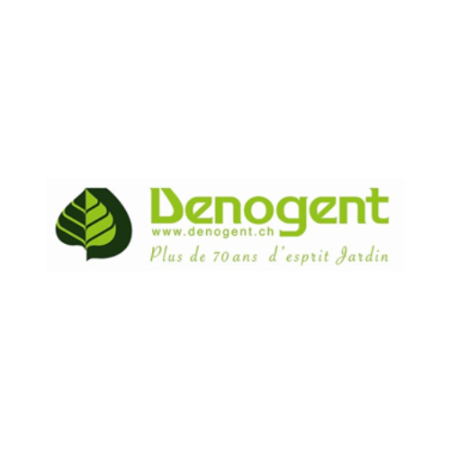 A green and white logo for denogent plus de 70 ans d' esprit jardin
