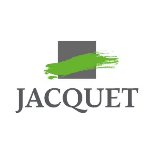 Un logo pour jacquet avec un coup de pinceau vert sur fond blanc.