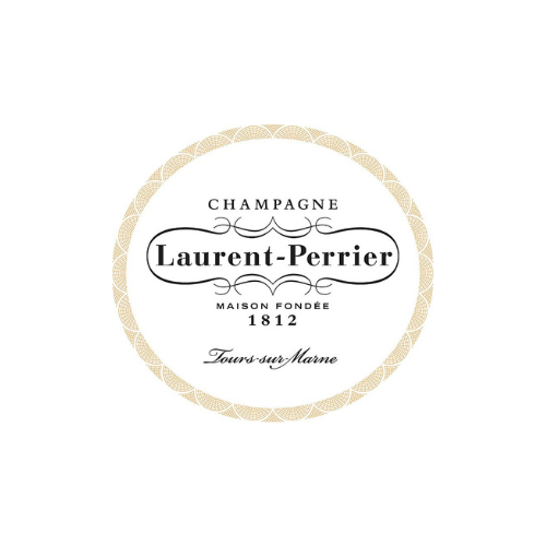 Le logo du champagne laurent-perrier est sur fond blanc.