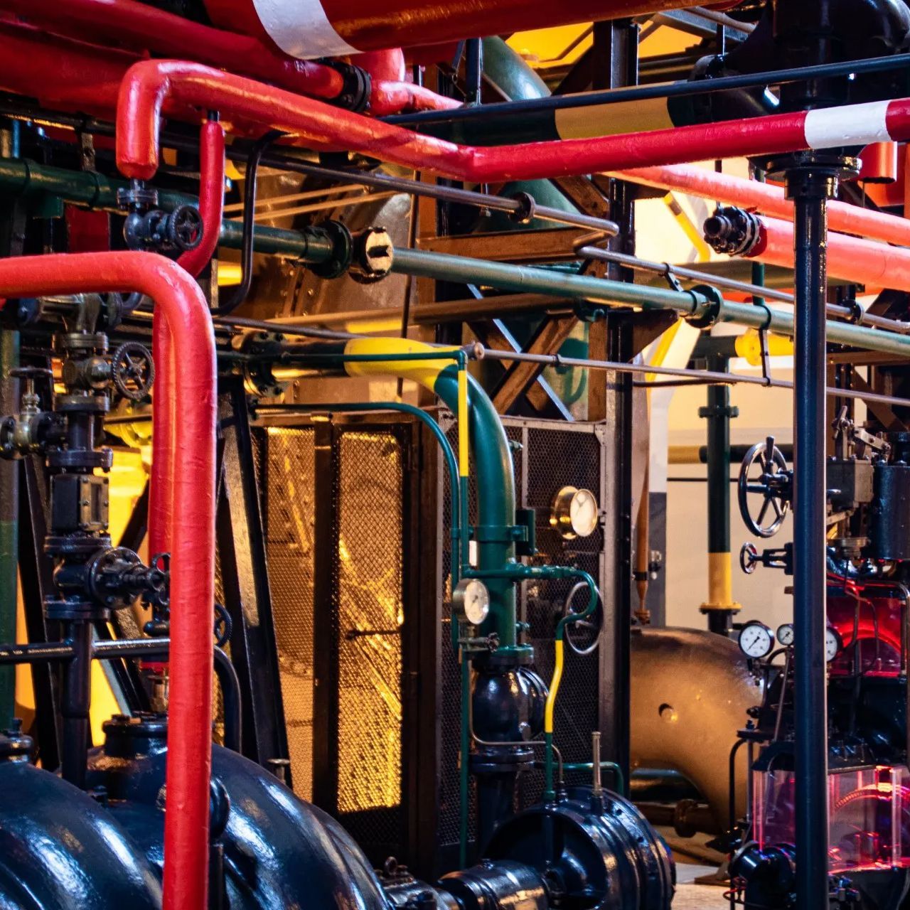 Un tas de tuyaux et de vannes dans une usine