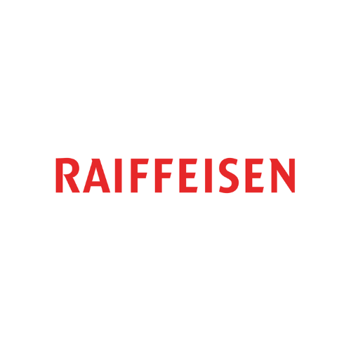 Le logo de Raiffeisen est rouge sur fond blanc.