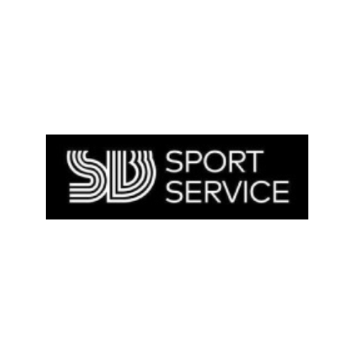 Un logo noir et blanc pour sb sport service sur fond blanc.