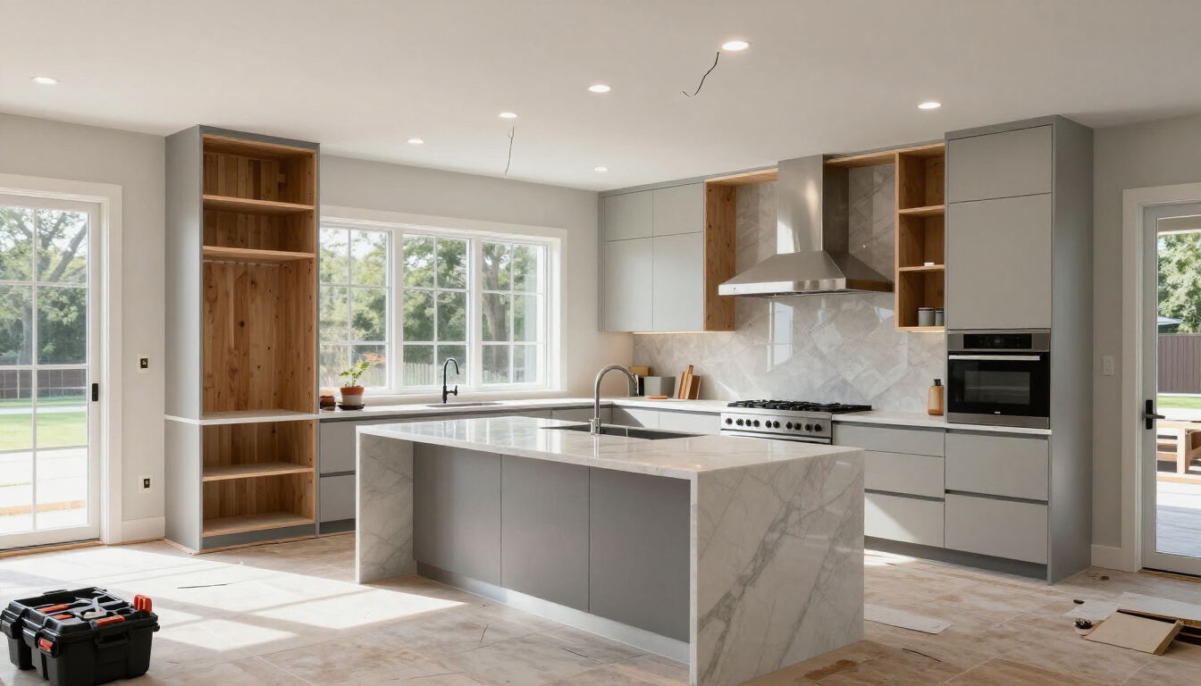 Homeowners reviewing kitchen remodeling plans in Charlotte
