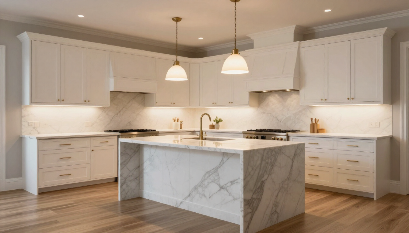 A classic and timeless kitchen featuring white cabinets and high-end finishes.