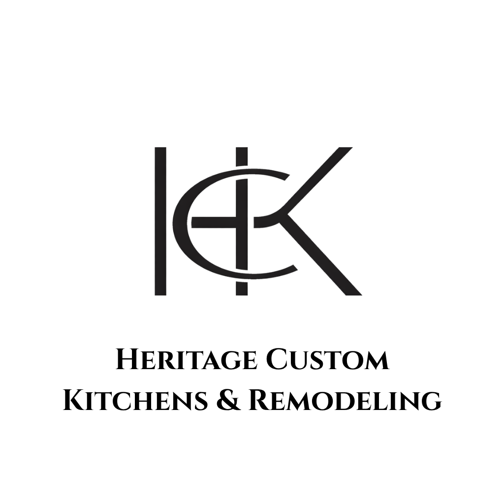 Black logo reading “Heritage Custom Kitchens & Remodeling” on a white background.