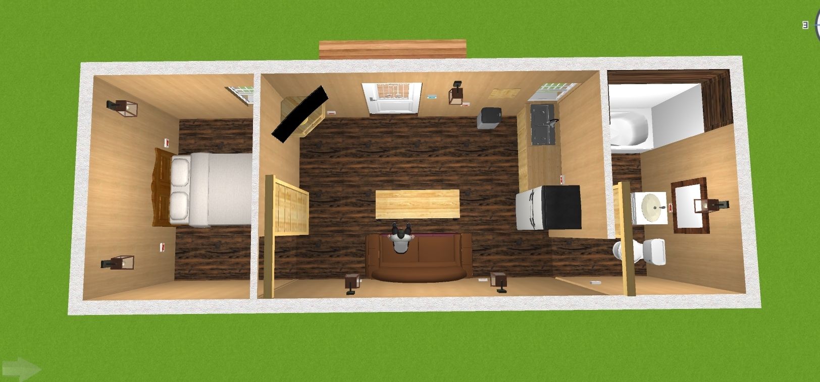 A floor plan of a house with a bedroom , living room , and bathroom.