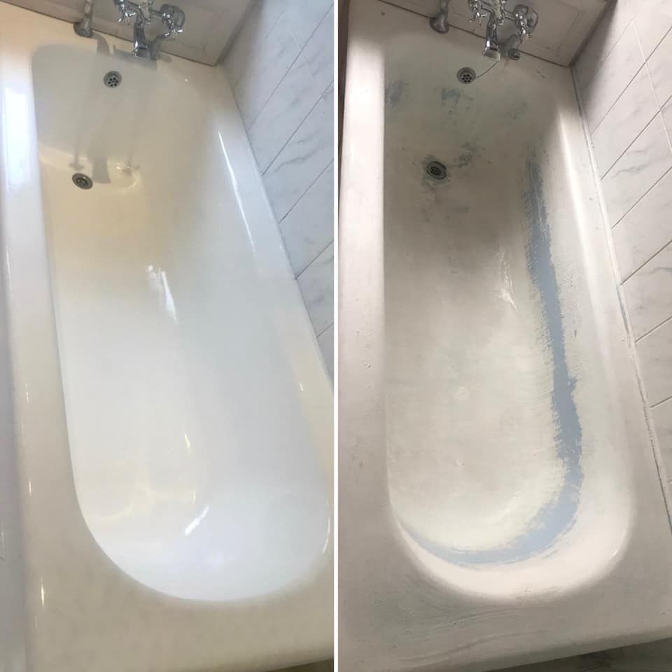 cast iron bath re enamelling before and after picture