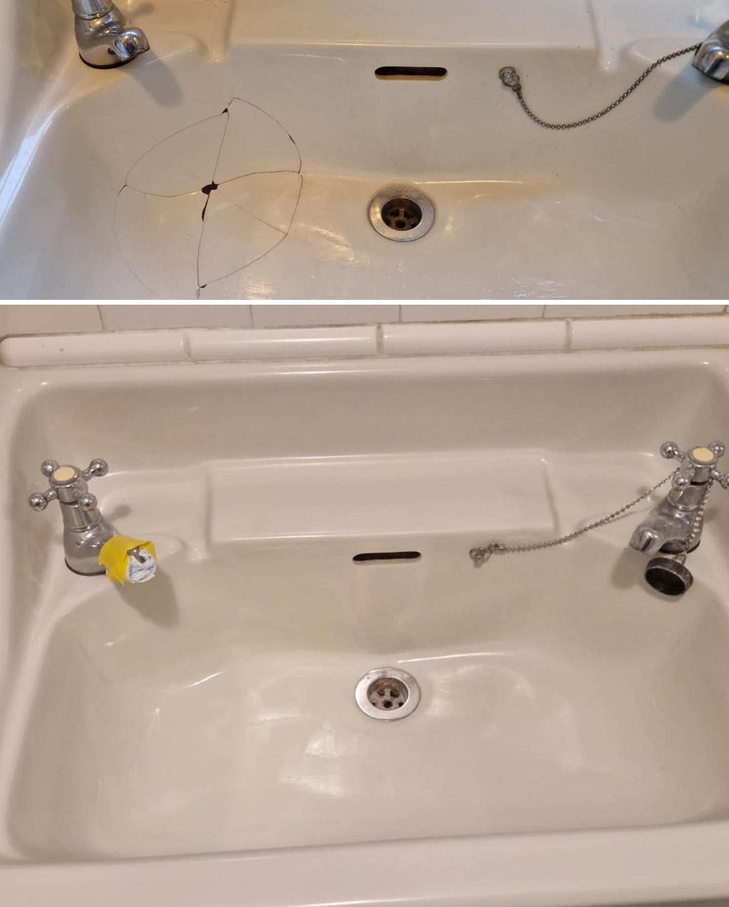 ceramic sink cracked and then repaired