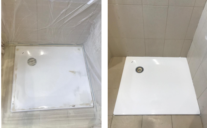 shower tray re enamelling before and after picture