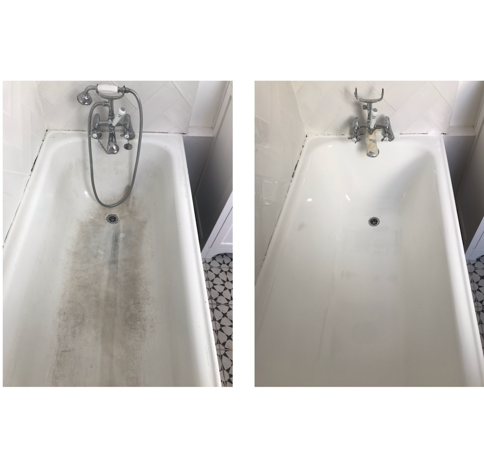 bath re enamelled before and after picture