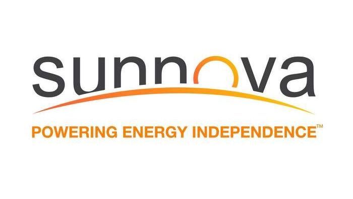 Sunnova logo with orange sun over text and tagline