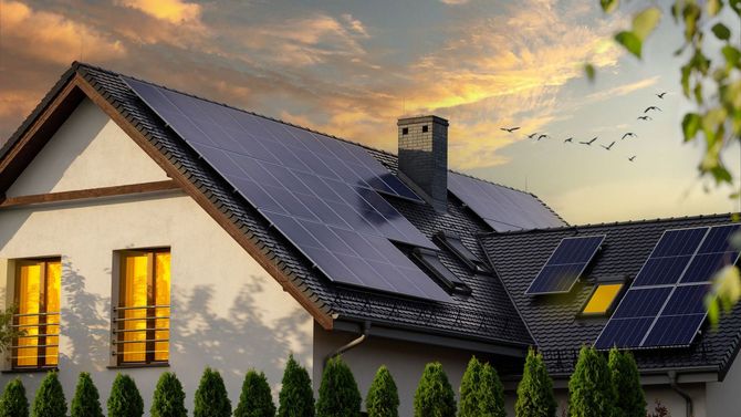 Solar panels on residential roof