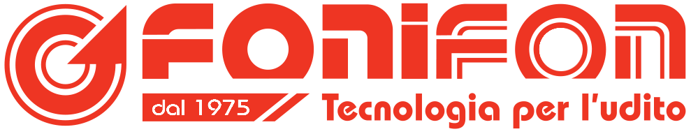 GFonio logo in red and orange with &ldquo;dal 1975&rdquo; and &ldquo;Tecnologia per l&rsquo;udito&rdquo; text