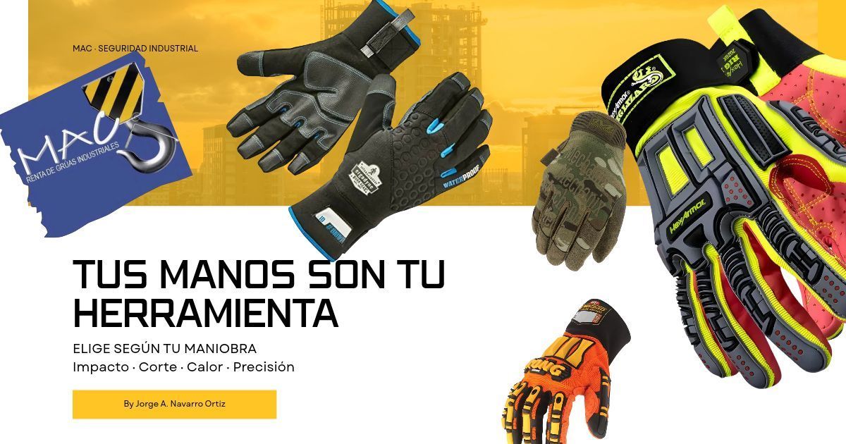 Operador de grúa con guantes de seguridad durante un izaje industrial