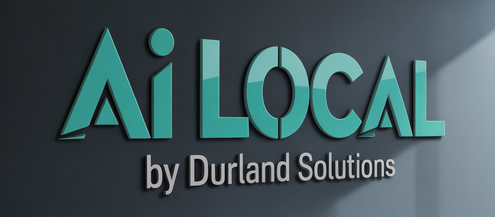 Logo for AiLocal by Durland Solutions in teal on a dark gray background.