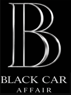 Logo for "Black Car Affair" featuring a stylized "B" in dark red and teal with a silver outline.