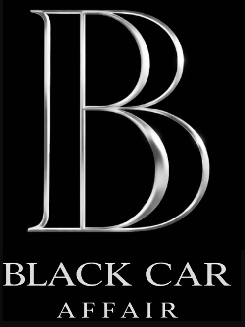Logo for "Black Car Affair" featuring a stylized "B" in dark red and teal with a silver outline.