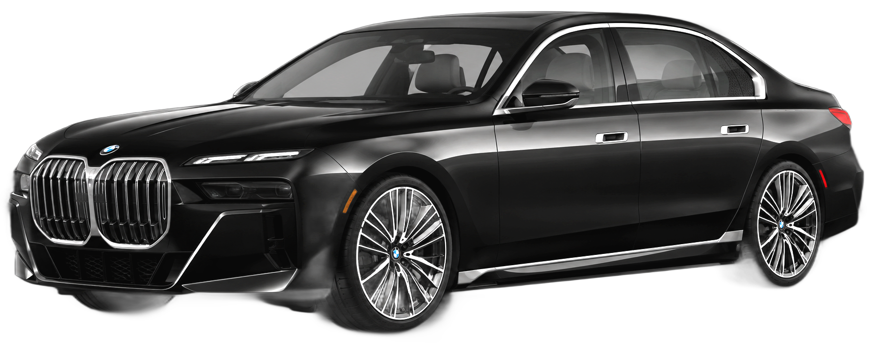 Black Mercedes-Benz sedan with a silver grill and wheels, angled slightly to the left.