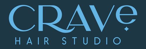 Logo for Crave Hair Studio with teal text on a dark teal background.