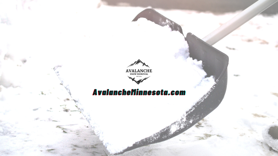 Snow shovel lifting white snow with AvalancheInstitute.com logo on the blade