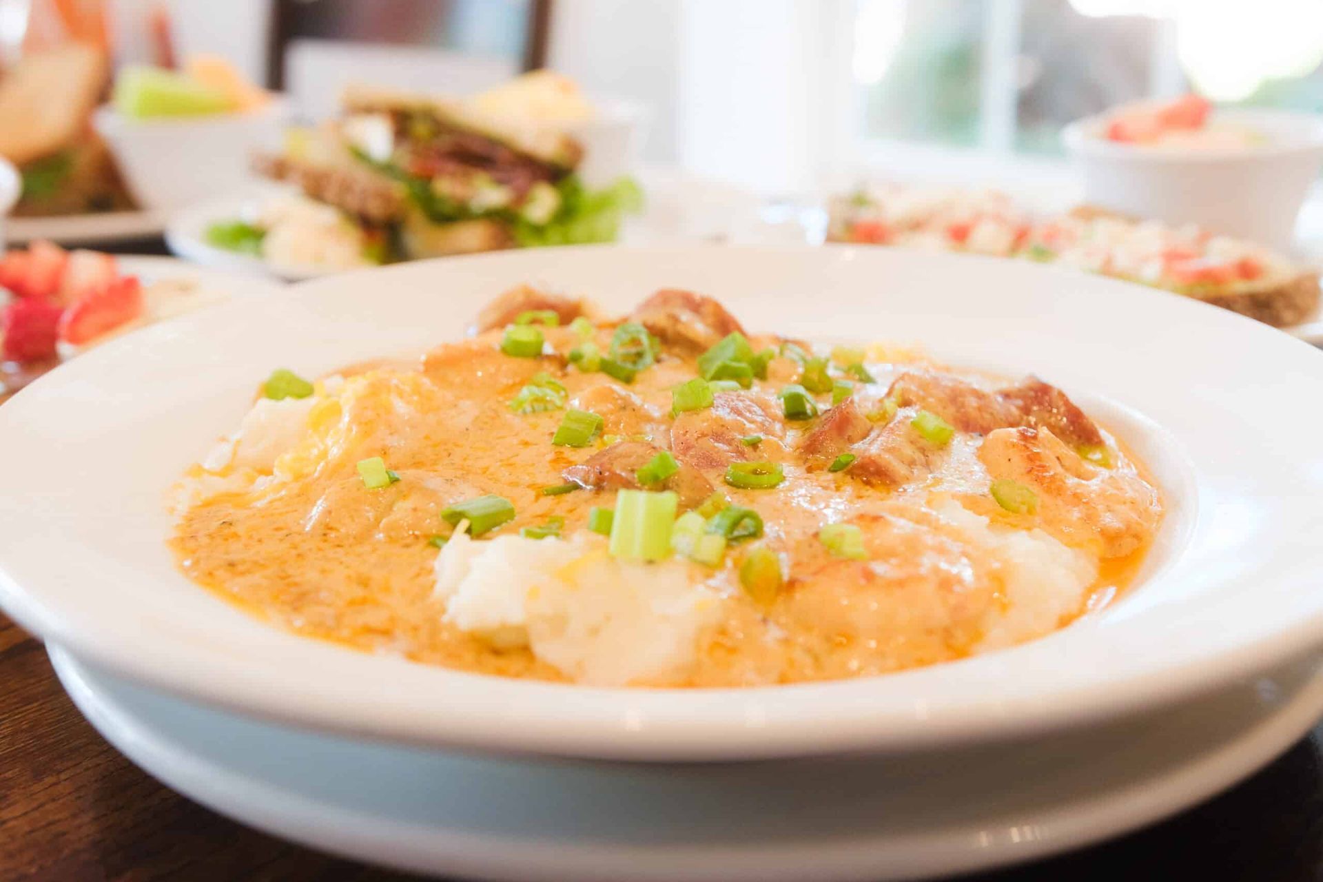 A close up of a plate of food on a table.