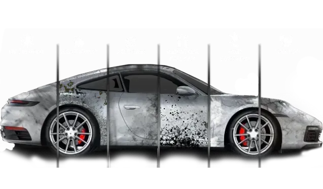 Car surface before ceramic coating, showing UV light damage, weathering, and environmental damages. 
