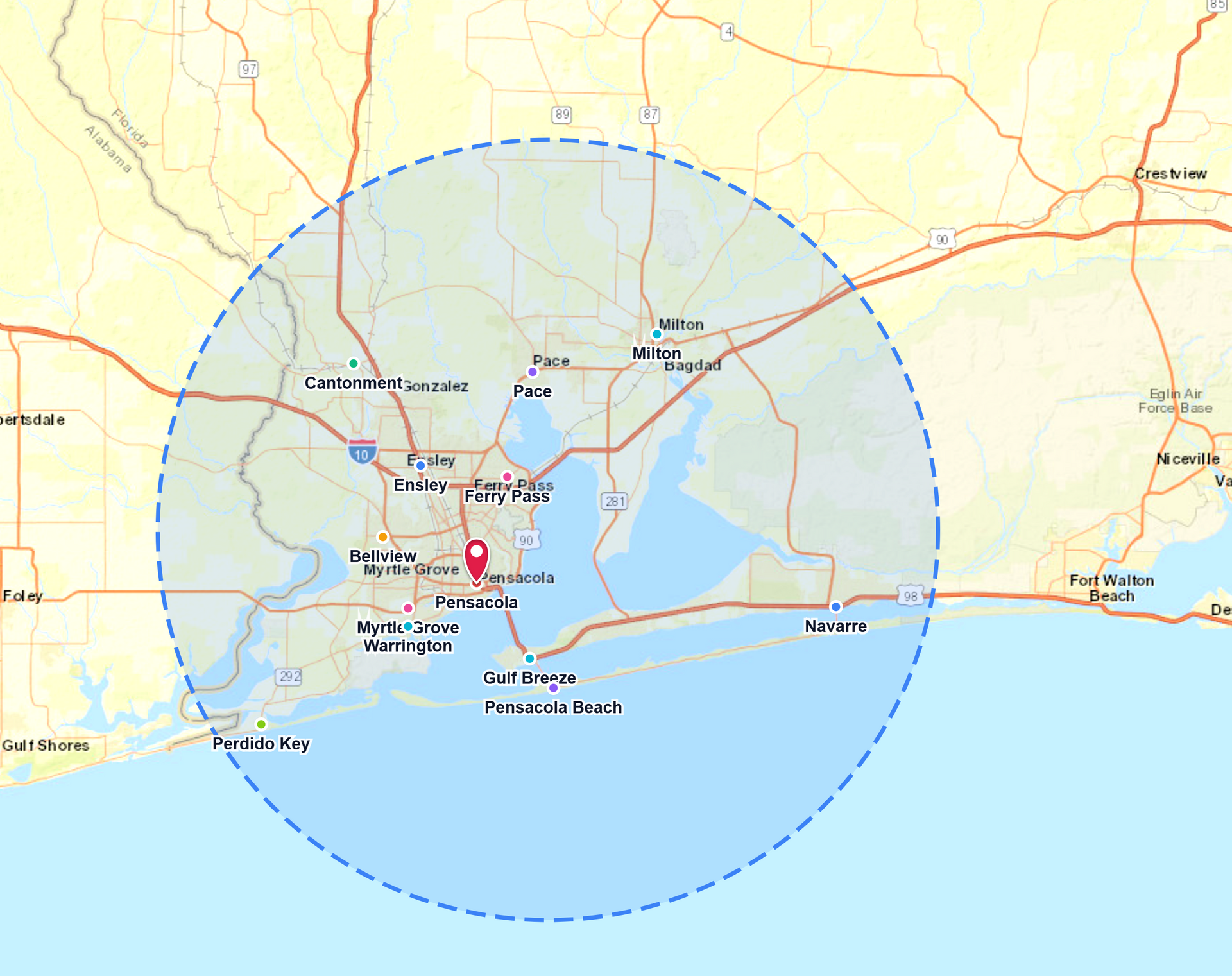A map of a city with a lake in the middle of it.
