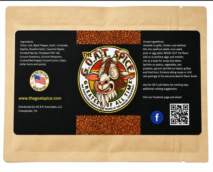Black business card with pig logo, website, text details, QR code, and Facebook icon on a tan envelope background
