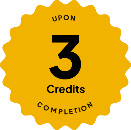 Blue badge with text: 