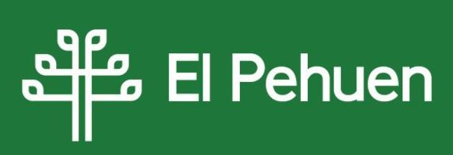 Logotipo blanco de “El Pehuen” sobre fondo verde con un icono de árbol estilizado.