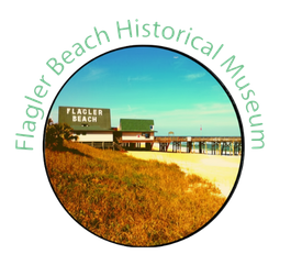 Flagler Beach Historical Museum logo with beach scene and pier inside a circular design