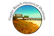 Flagler Beach Historical Museum logo with seaside pier and dunes under arched text