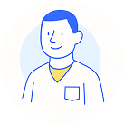 A cartoon drawing of a man wearing a white shirt and a yellow scarf.