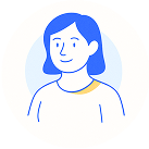 A cartoon drawing of a woman with blue hair and a yellow collar.
